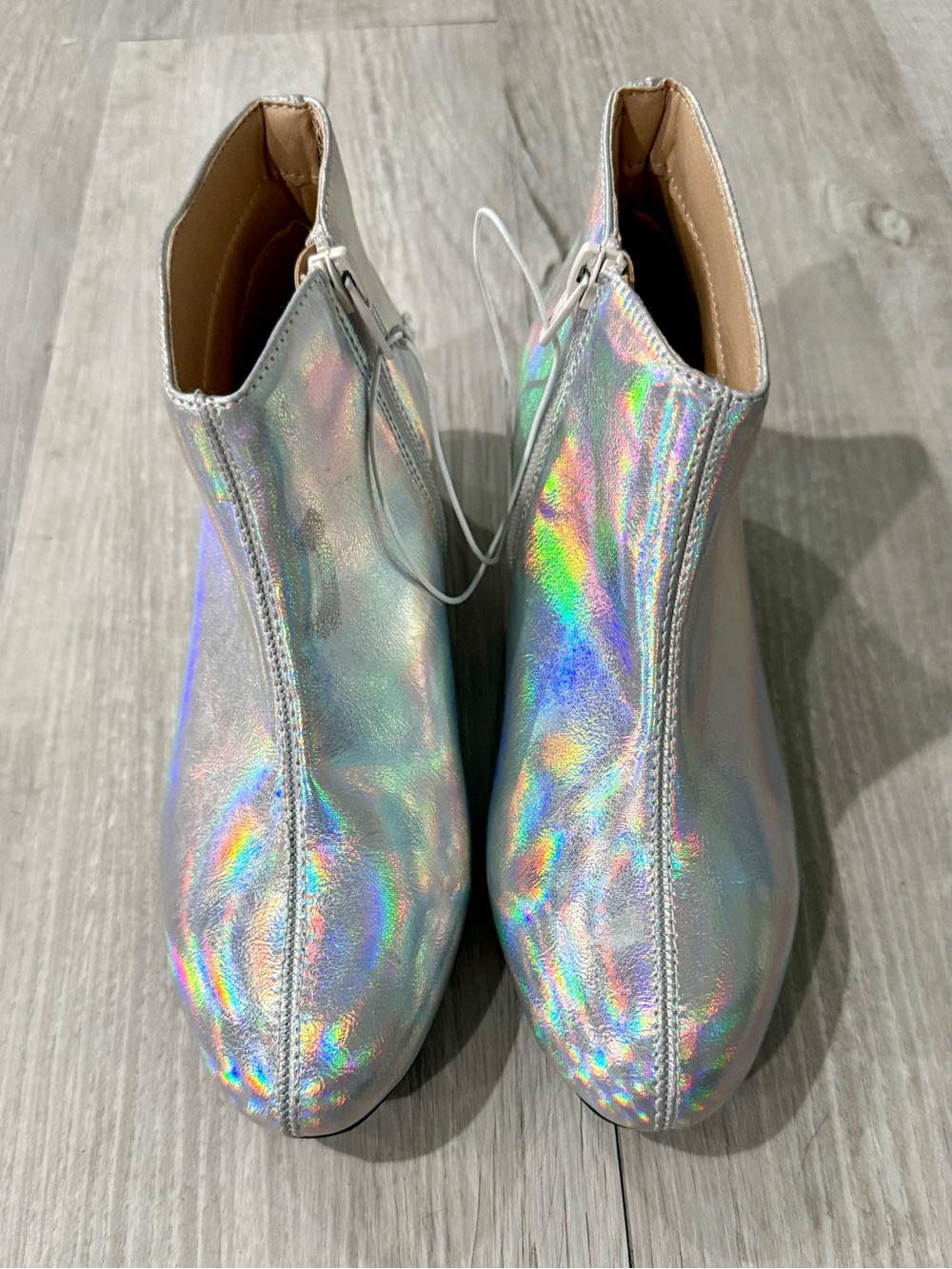 Cato Iridescent Holographic Silver Ankle Boots